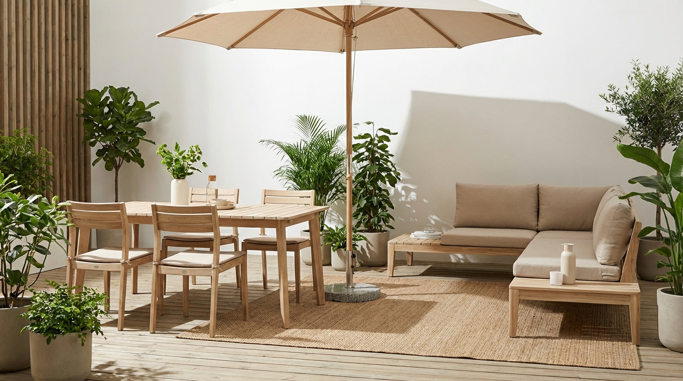 Meble wypoczynkowe do ogrodu w eleganckiej aranżacji, idealne na letnie popołudnia na świeżym powietrzu.