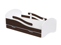 Łóżko dziecięce LEO 180x80 biało-wenge bezpieczne, z szufladą i materacem