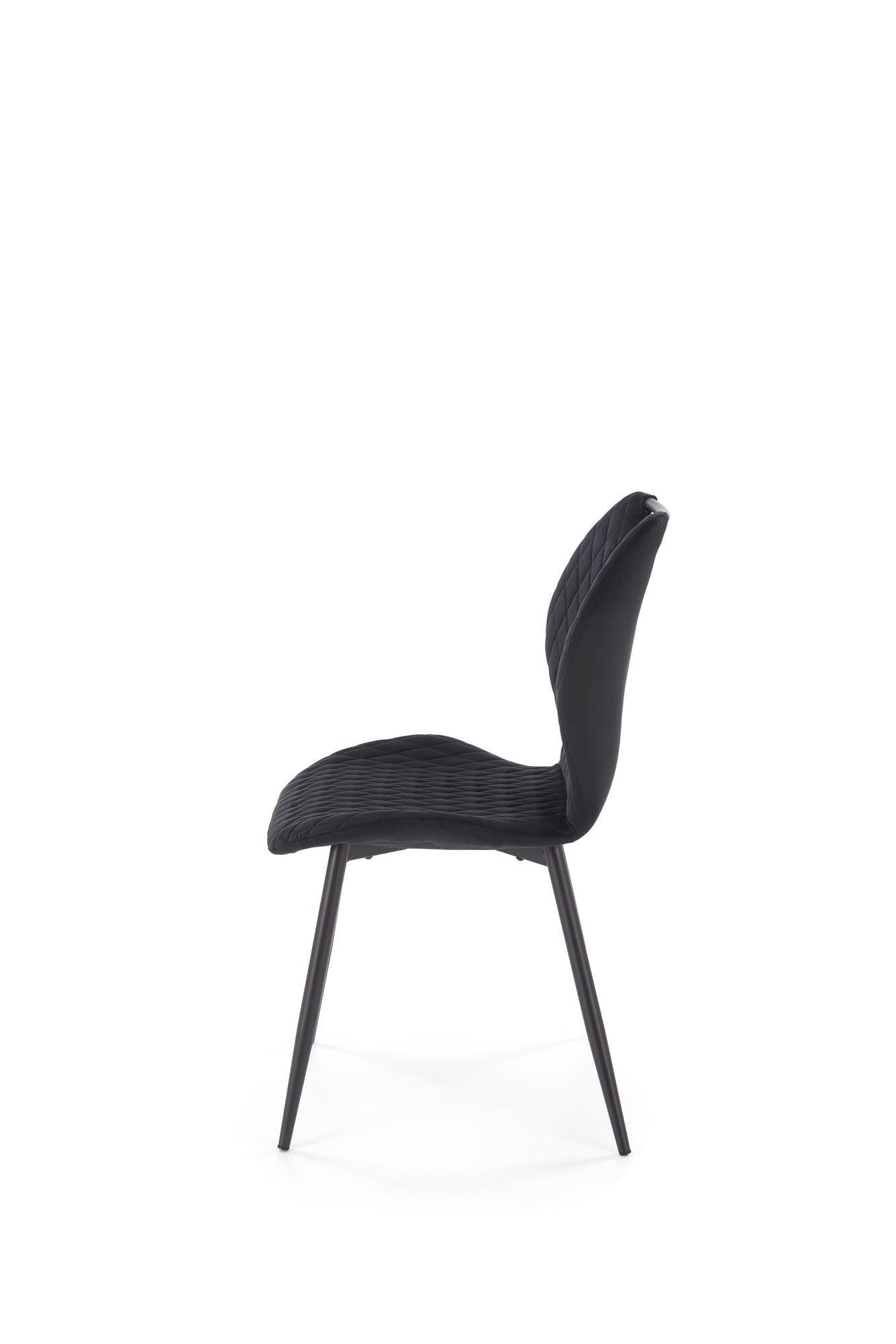 Krzesło MORGAN – eleganckie tapicerowane krzesło w głębokiej czerni, widok boczny z podkreśleniem eleganckiego designu.