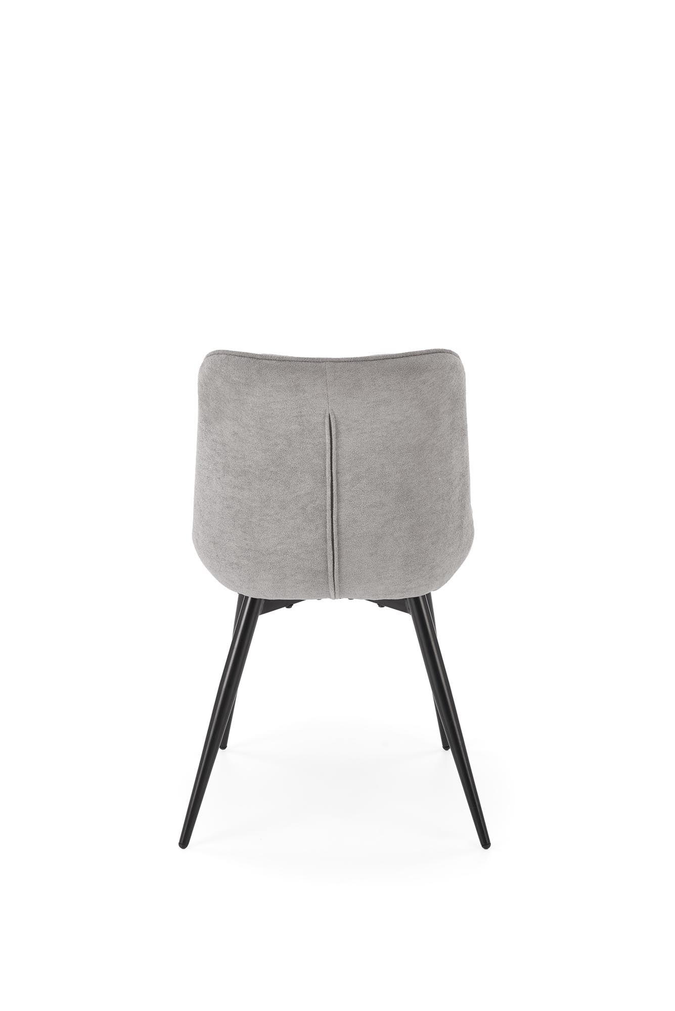 Krzesło MILAN – nowoczesne tapicerowane krzesło w eleganckim popielatym odcieniu, widok z tyłu z czarnym stelażem.