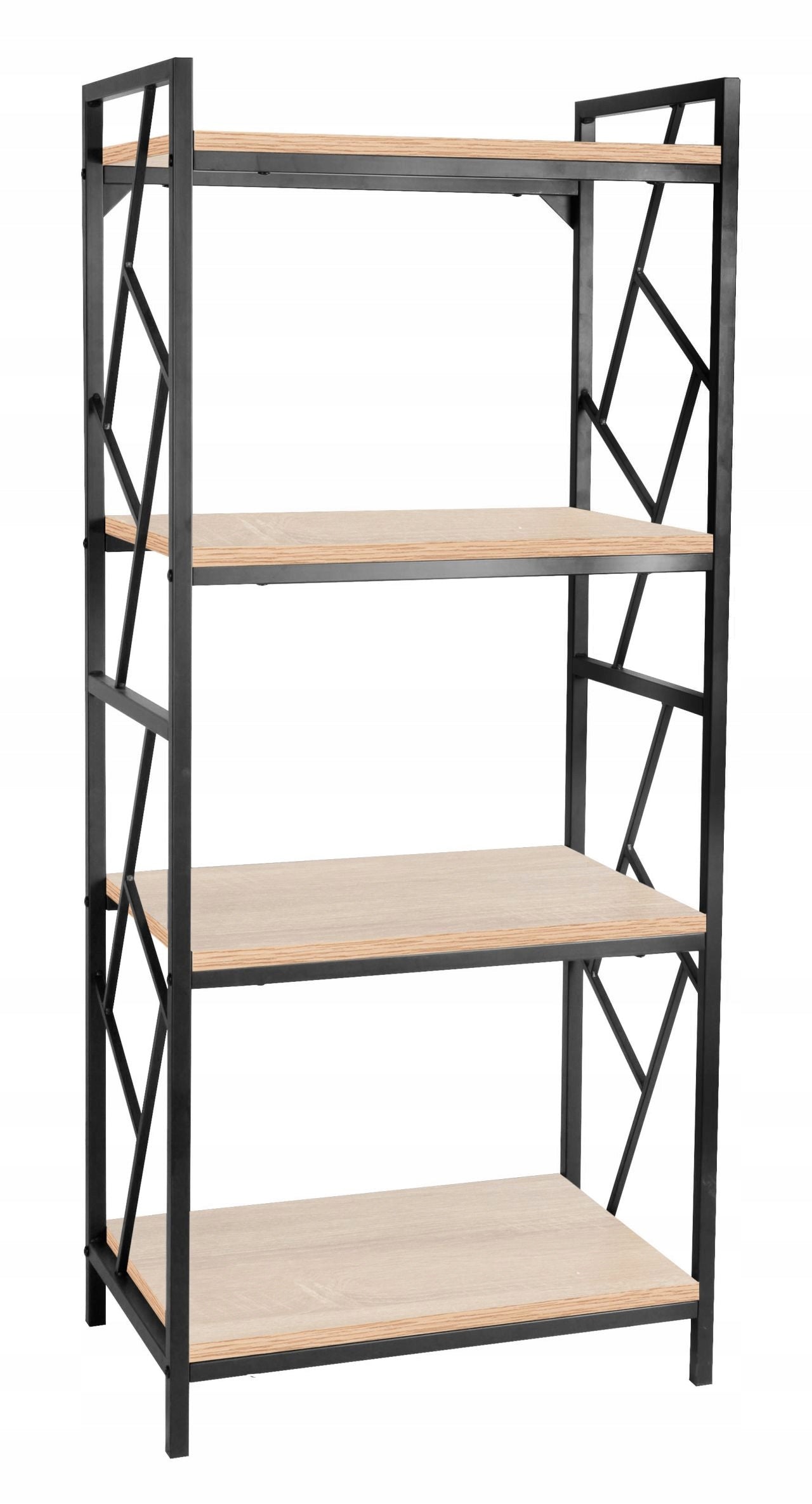 Regał Drabinkowy Loft Furnitex 4 Półki Dąb Sonoma Czarny Metal