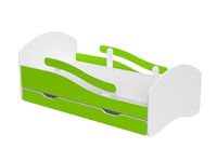 Łóżko dziecięce LEO 160x80 biało-limonkowe z barierkami i szufladą