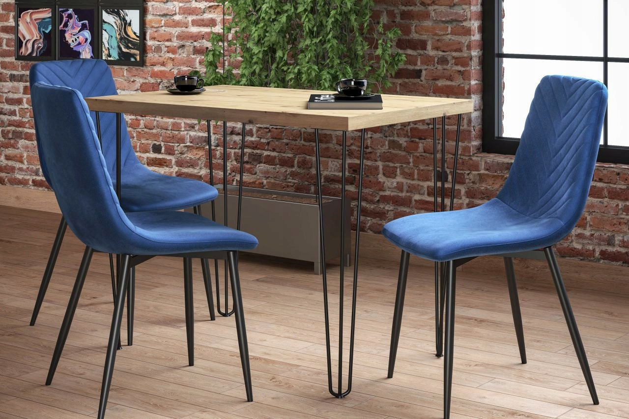 Eleganckie Krzesło Welurowe Niebieskie Furnitex – Czarne Nogi