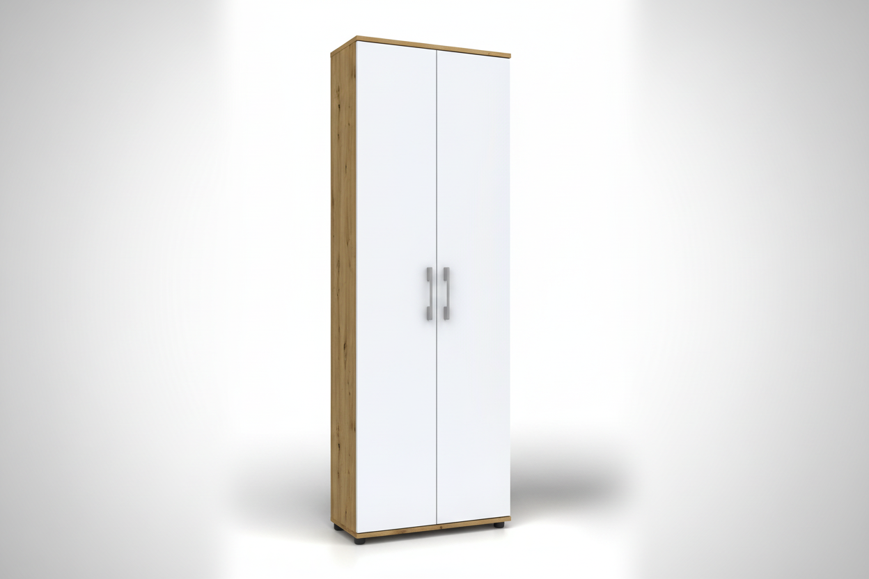 Regał G 60 cm dąb Artisan z dwoma białymi drzwiami na segregatory