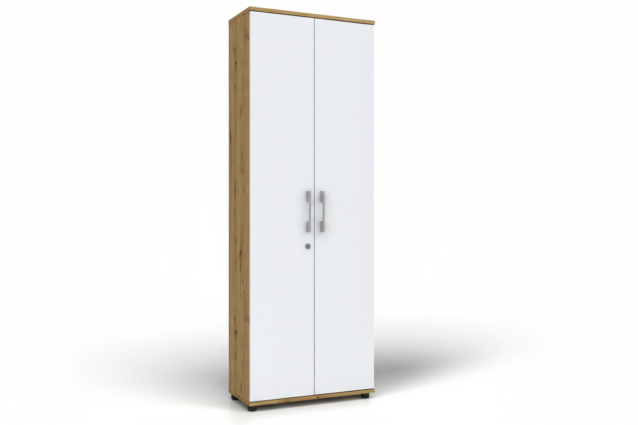 Regał na segregatory 60 cm Dąb Artisan białe drzwi z zamkiem