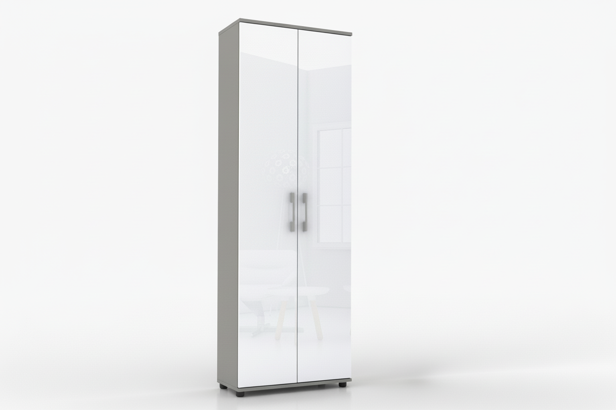 Regał G 80 cm szary połysk z 2 drzwiami, 5 półek na segregatory