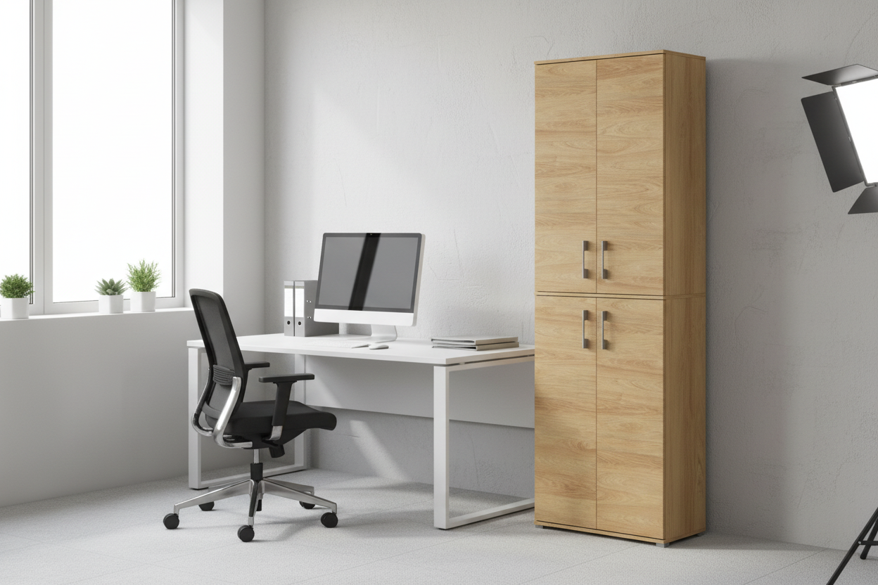 Szafa na segregatory Pola 60 cm 4-drzwiowa Hikora Naturalna 6 półek