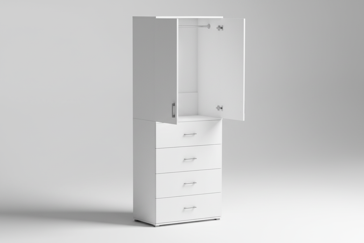 Szafa Pola biała 215 cm z drążkiem na ubrania i 4 szufladami