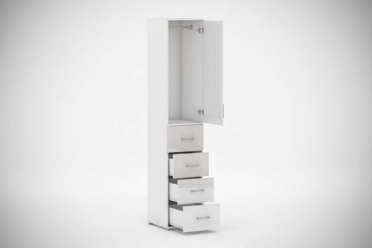 Szafa Pola biała 215 cm 40-50 cm z drążkiem i 4 szufladami