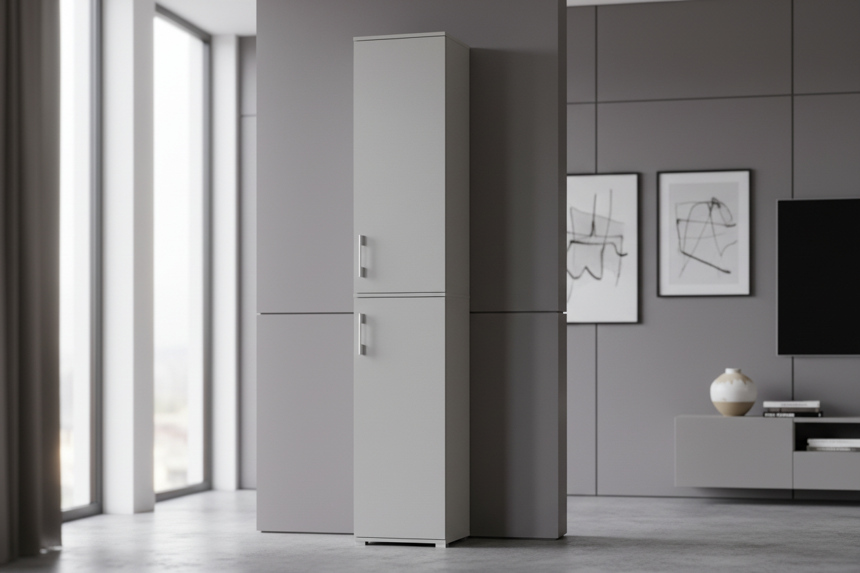 Szafa Pola dwudrzwiowa 215 cm wysoka 40 cm szeroka Szary Arktyczny