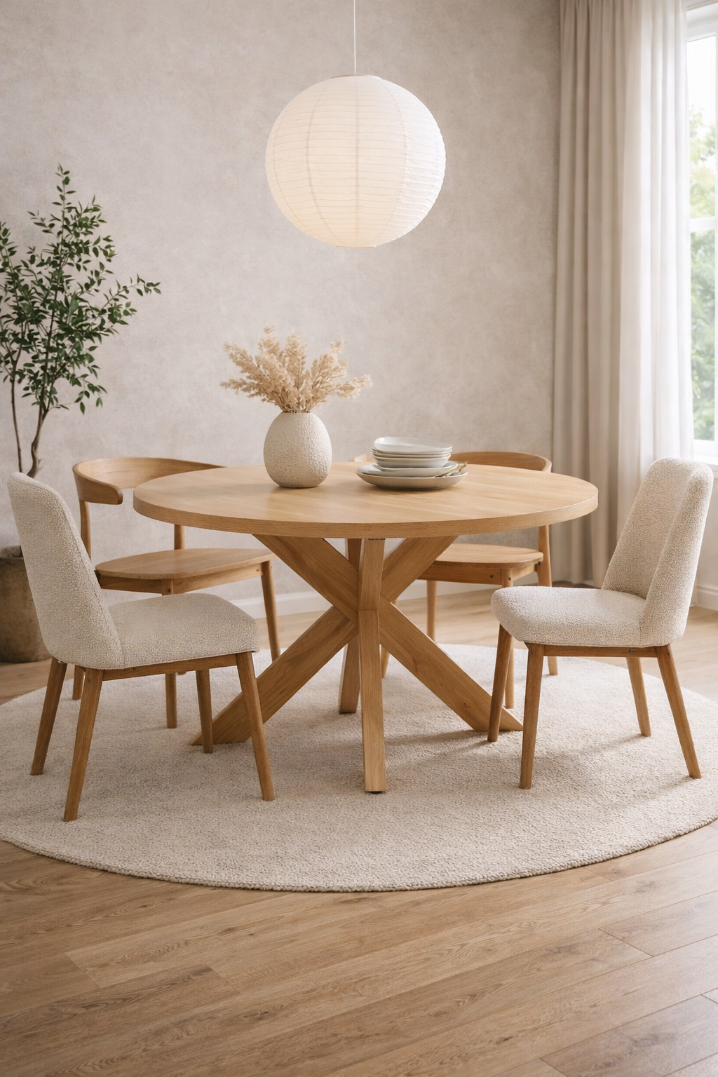 Stół EKSIK okrągły - kolor naturalny jasny dąb
