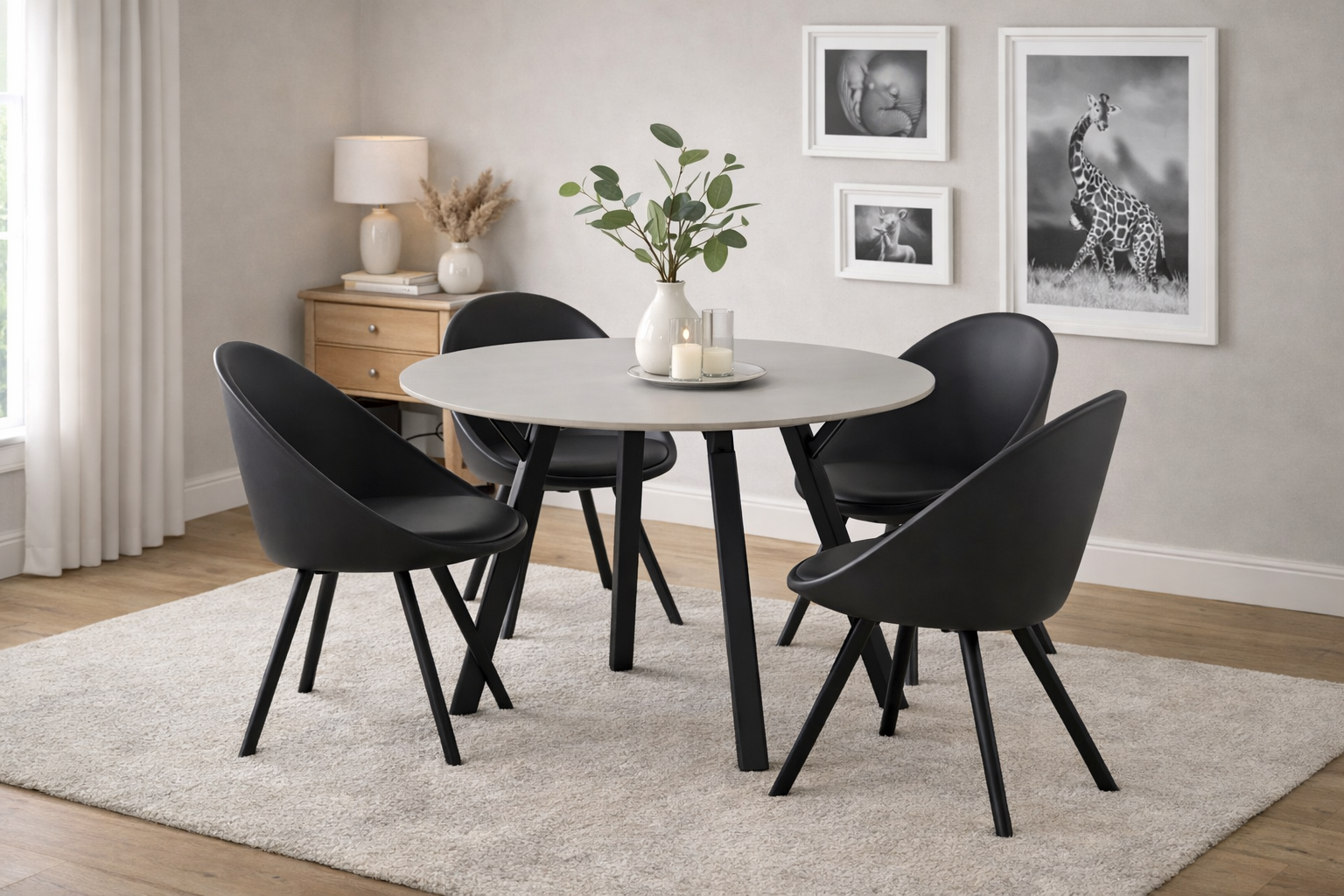 Stół STARK - okrągły, solidny - kolor jasny popiel i czarny